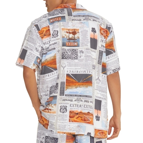 {No Boundaries} Men's Print Button Up Shirt with Short Sleeves - Picture 3 of 16